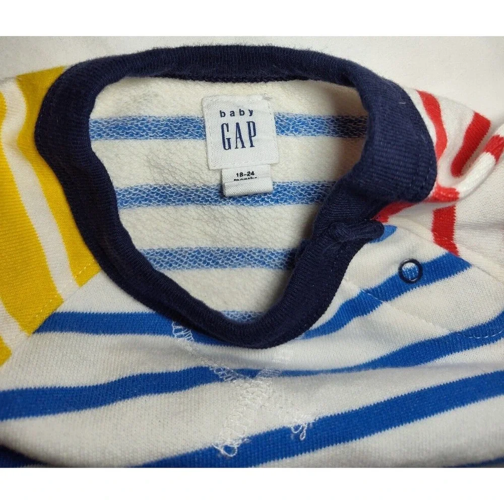 Baby Gap‎ 18 24 Mos Stripe Jumpsuit Outfit White Blue Red Yellow Stripe Cotton